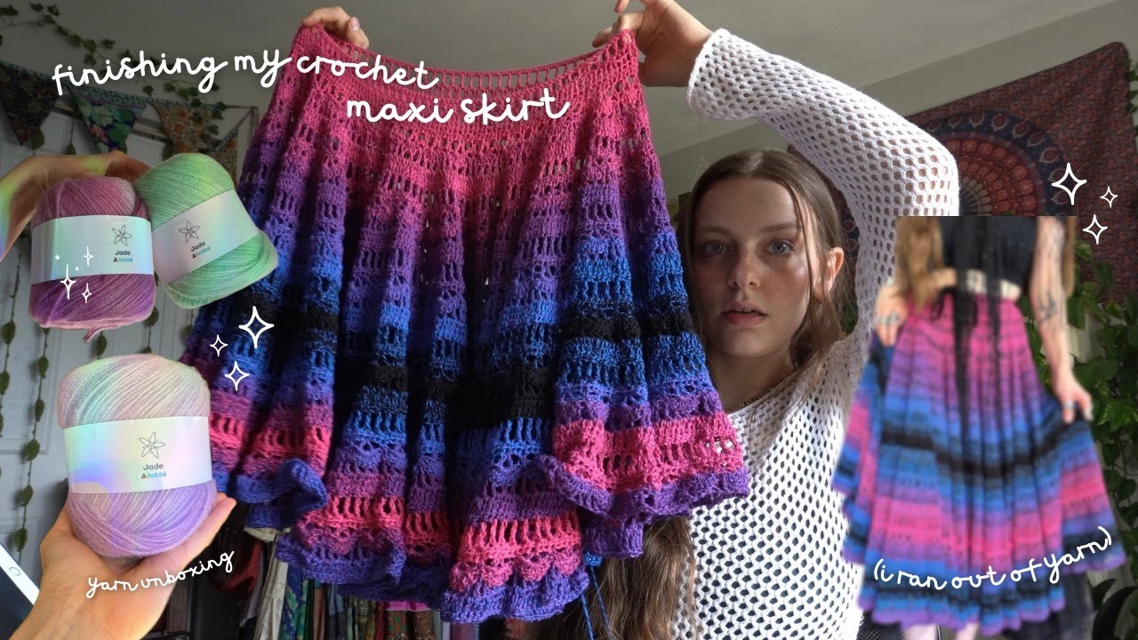 finishing my crochet maxi skirt (i ran out of yarn 😭) / thrift & yarn haul | a crochet with me vlog