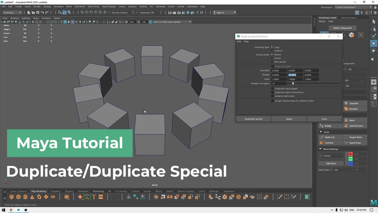 Maya Tutorial for Beginners - Duplicate/Duplicate Special