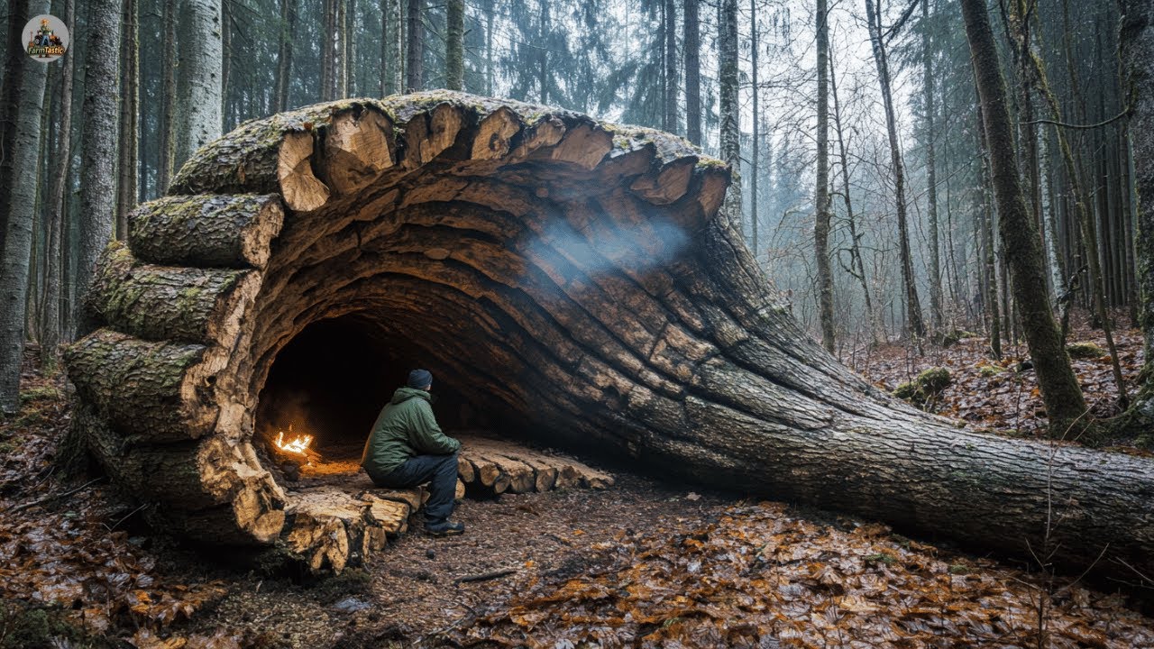 Surviving Alone in the Forest &ndash; Building a Cozy Tree Root Shelter from Scratch @BudaBushcraft