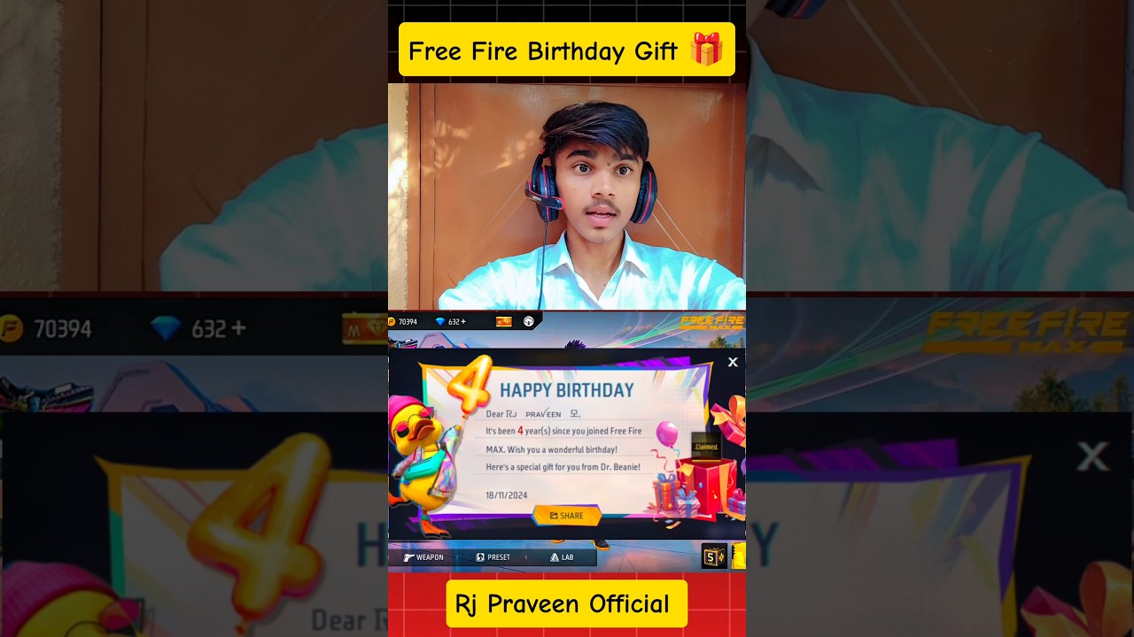 Free Fire Birthday Gift Claimed 🤓🎁 #freefire #birthday #shorts