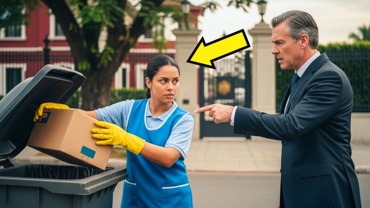 O MILIONÁRIO FEZ A FAXINEIRA JOGAR UMA CAIXA NO LIXO… MAS O NOME NA CAIXA FEZ ELA CONGELAR