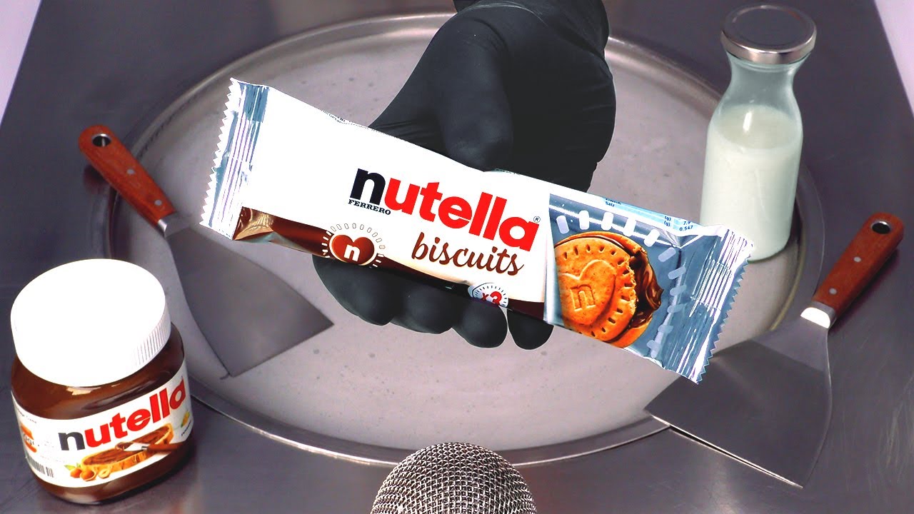 ASMR | Nutella Ice Cream Rolls - how to make Nutella Biscuits & Spread to Chocolate Ice Cream