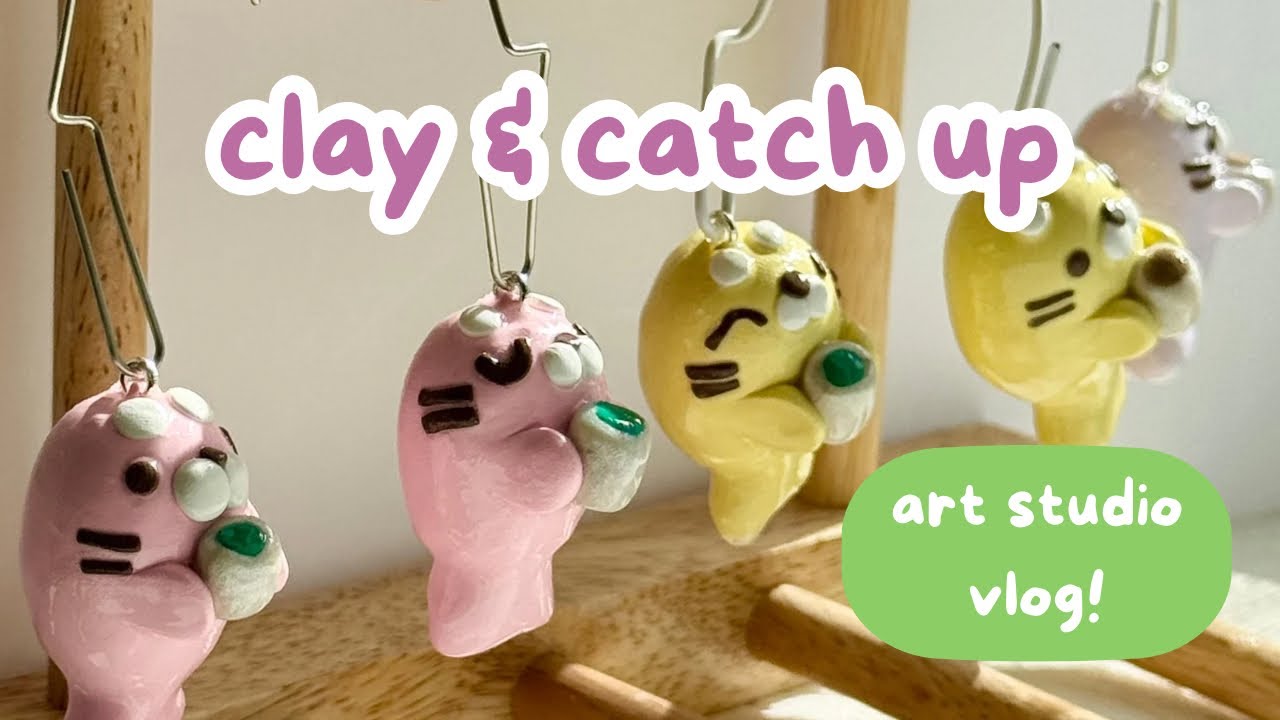 clay charms & yap 🦭🍵 performative matcha seals? 🤔 | art studio vlog ✨