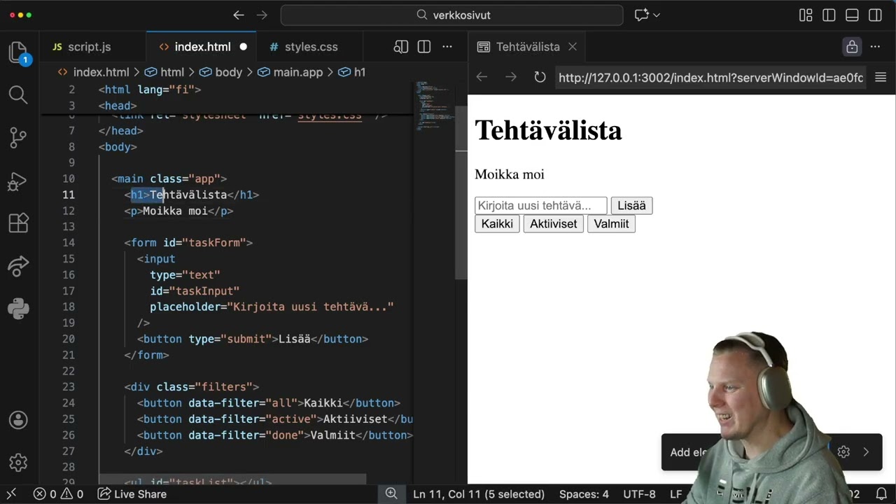 Miten koodataan verkkosivut. HTML + CSS + JavaScript Tutoriaali suomeksi.