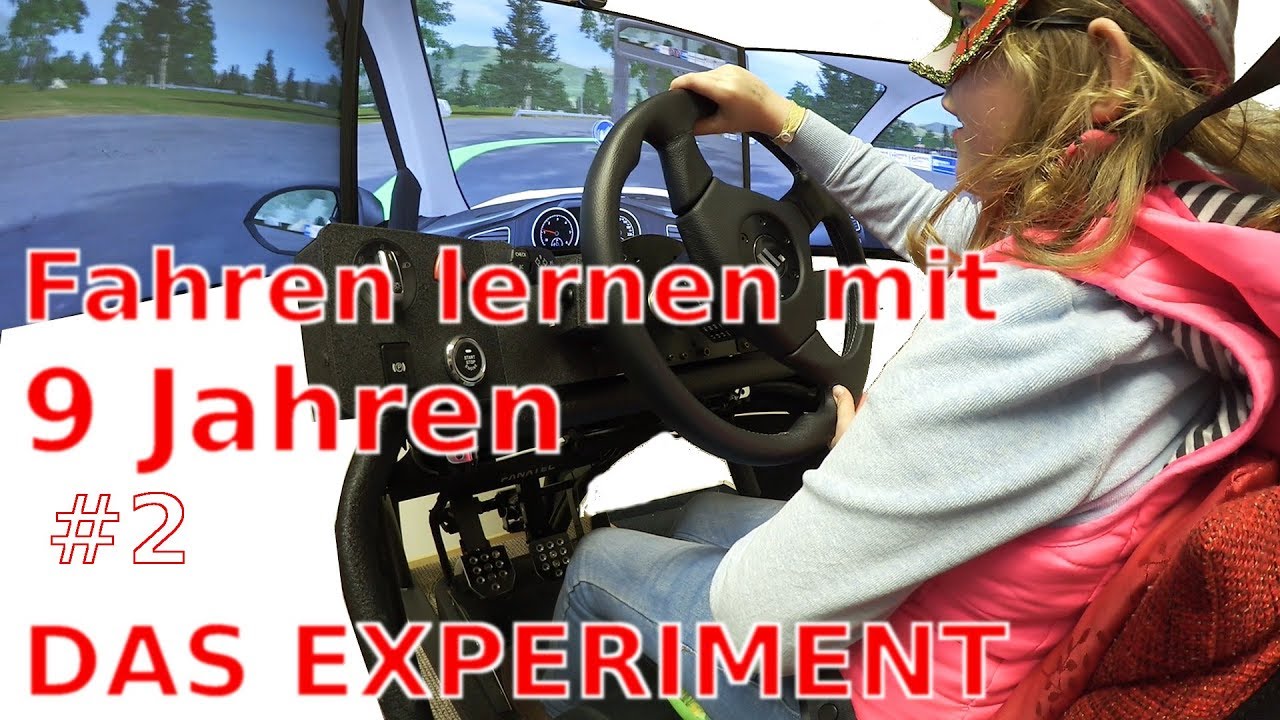 2. Fahrstunde am Simulator, Maydi (9 Jahre) lernt Autofahren: Lenktechnik, Anfahren am Berg