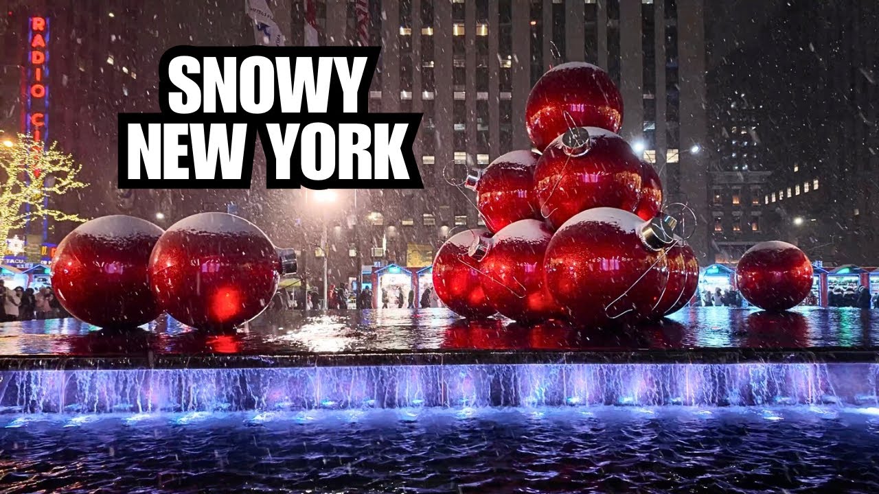 [4K] NYC Snow Walk ❄️ Midtown Holiday Lights | Sixth Ave to Rockefeller
