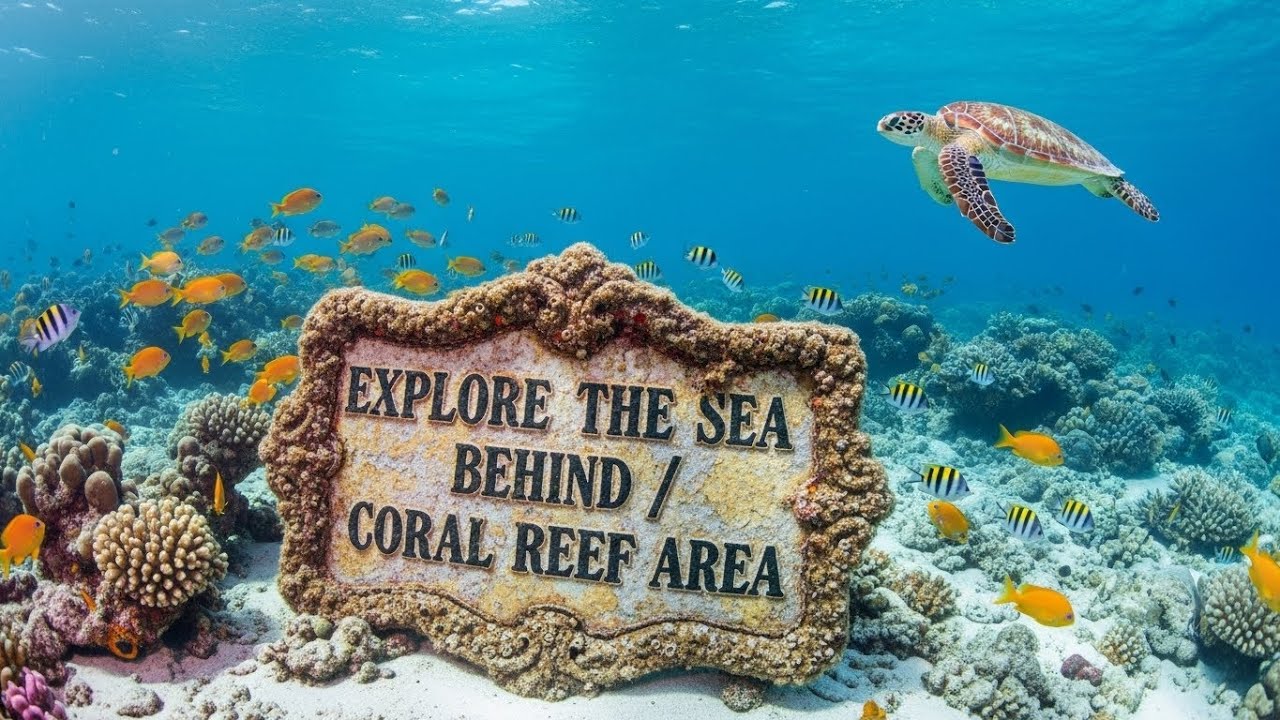 explore the sea behind / coral reef area /video 4k