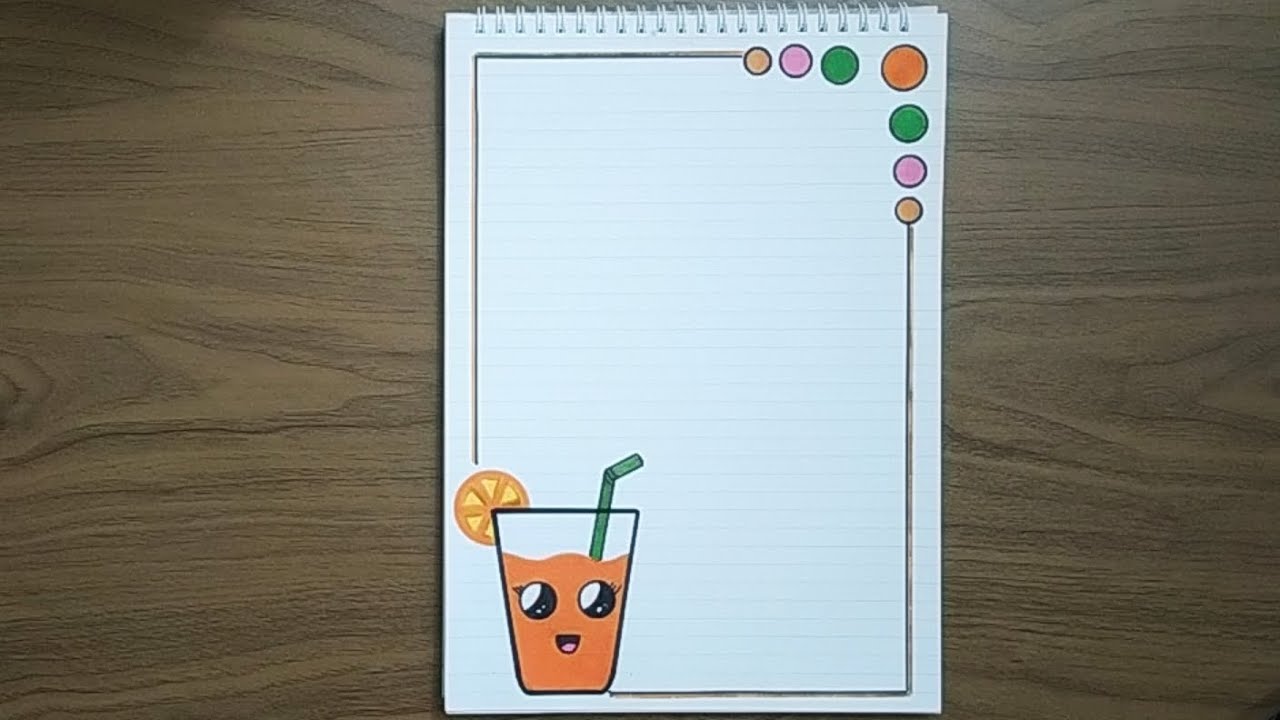 تزيين الدفتر سهل | تزيين دفتر على شكل كوب عصير|رسومات لتزيين الدفاتر | easy notebook border design
