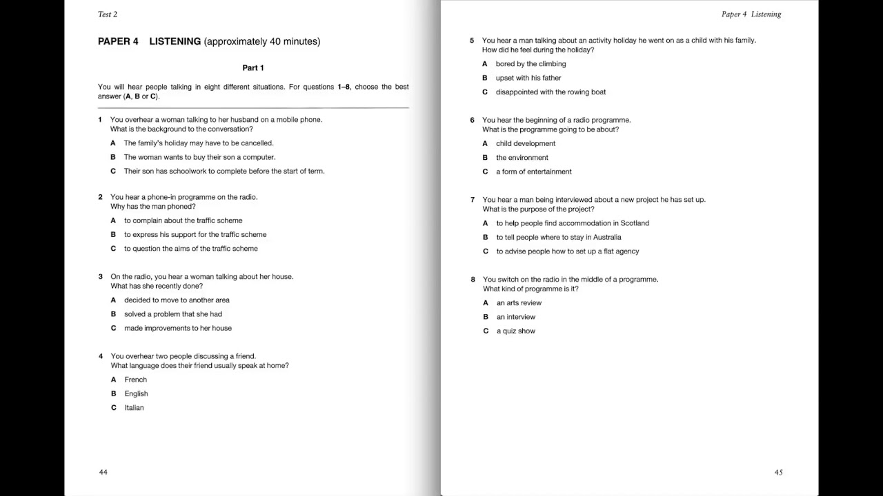 Listening B2, FCE 1, Test 2, Part 1