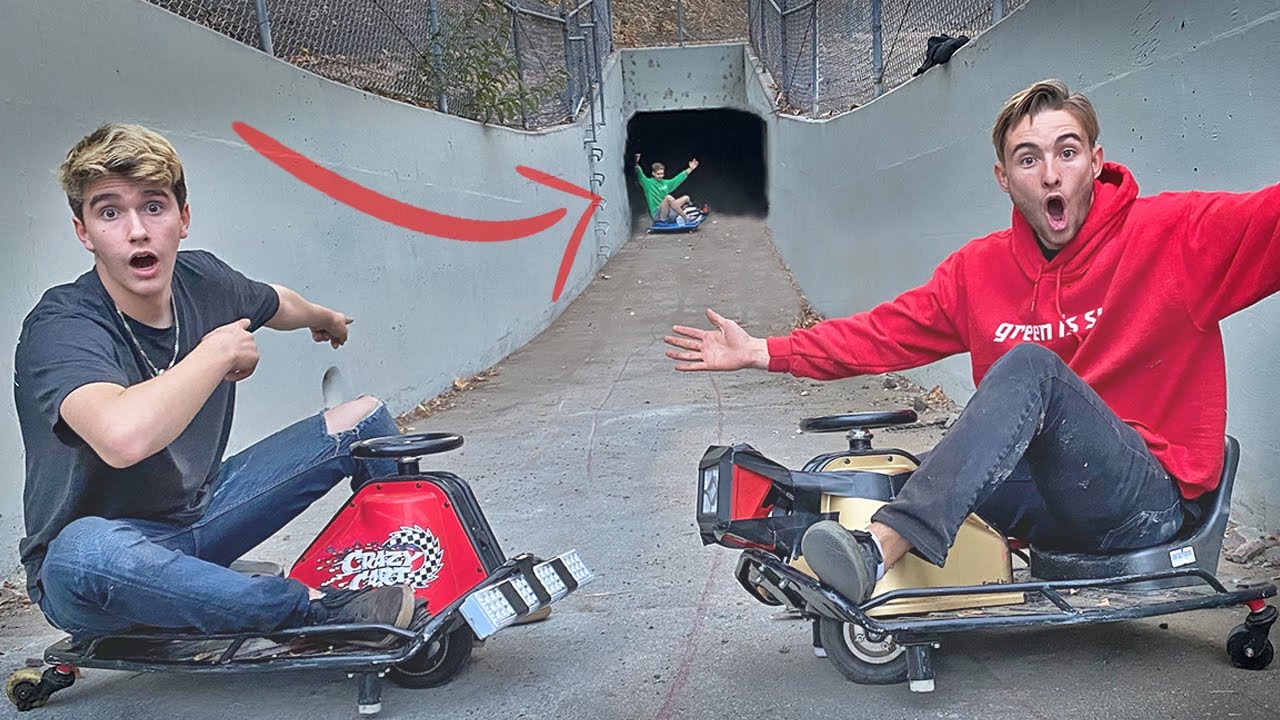 Racing GO KARTS Through Down Hill TUNNELS