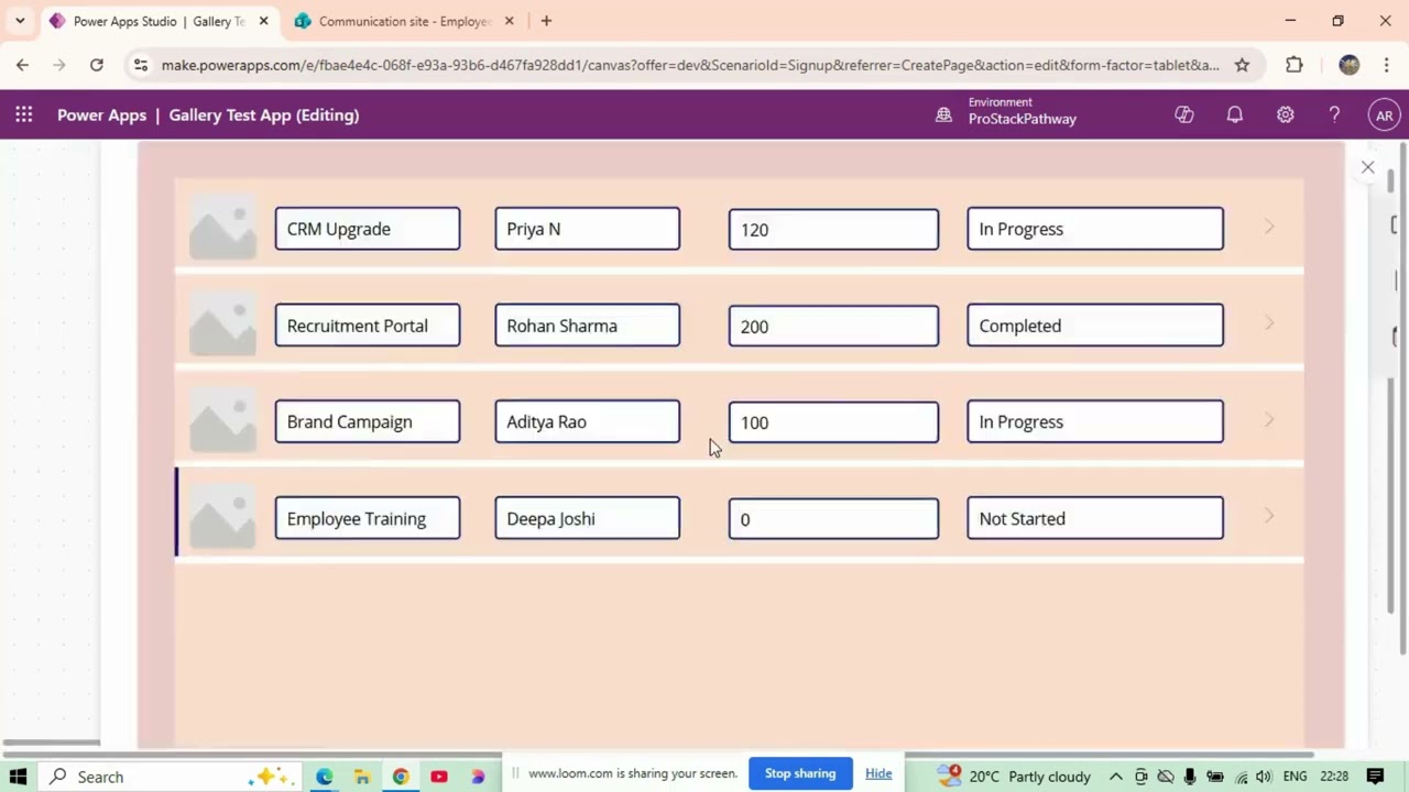 Configuring and Editing a Gallery in PowerApps