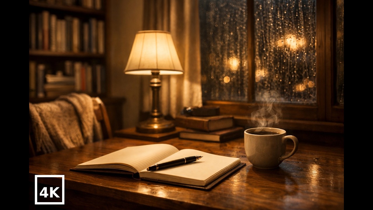Rainy Reading Nook Ambience 🌧️☕ Soft Piano & Coffee | 4K Cozy Background