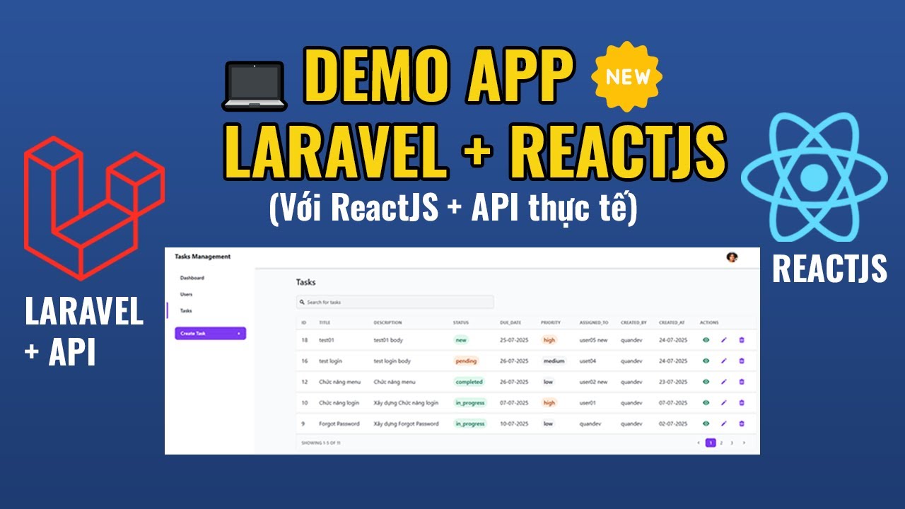 1.🔥Demo Thực tế App Quản Lý Công Việc | Laravel 12 + ReactJS