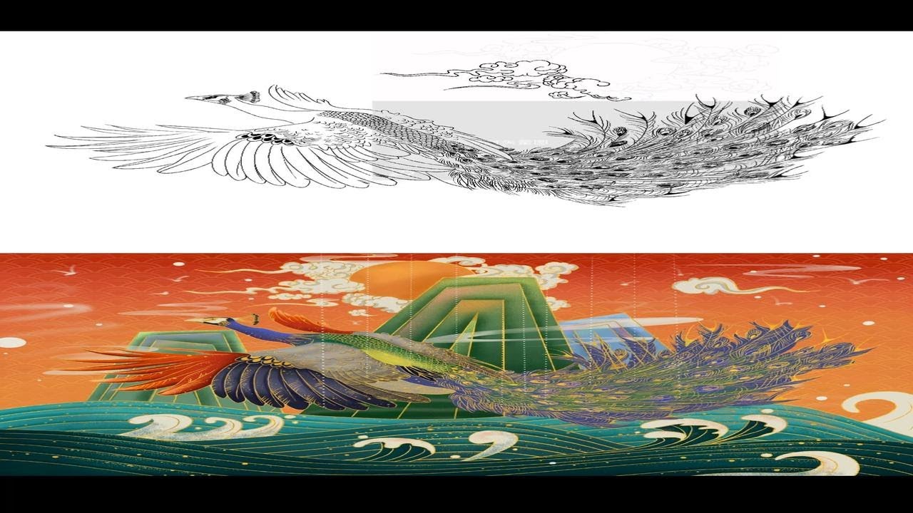 【procreate国风插画】孔雀绘画过程。
