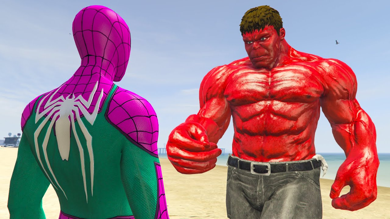 GTA 5 Rainbow Spiderman vs Hulk Jumping  (Euphoria/Ragdolls)