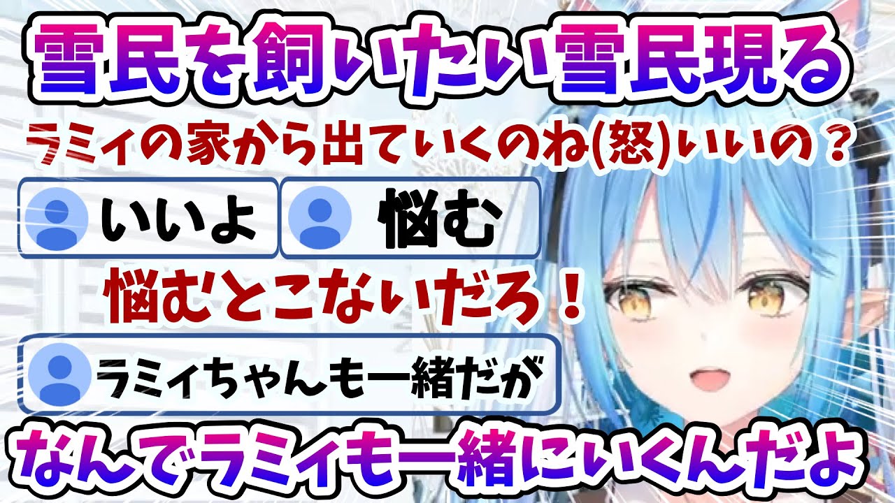 雪民を飼いたい雪民さんが現れ同棲解消と思いきや、ラミィちゃんも一緒に行く流れになってしまうｗ【雪花ラミィ/ホロライブ/切り抜き/らみらいぶ】