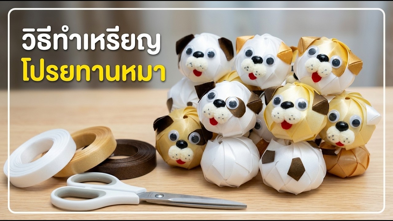 สอนพับเหรียญโปรยทาน น้องหมาสุดน่ารัก ทำตามได้ง่ายๆ 🐶 | Cute Dog Ribbon Craft Tutorial (Step-by-Step)