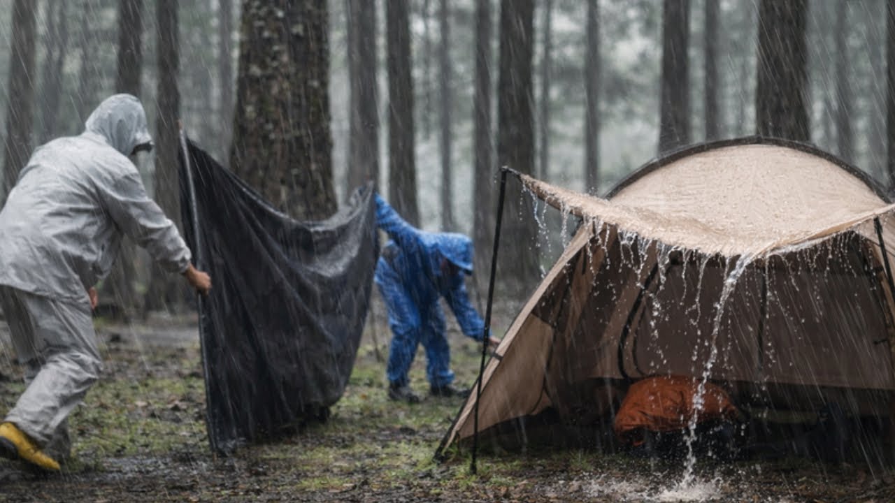 UNEXPECTED HEAVY RAIN AND LIGHTNING STORMS HIT CAMPGROUND‼️CAMPING IN HEAVY RAIN⛈️ASMR Rain Sound