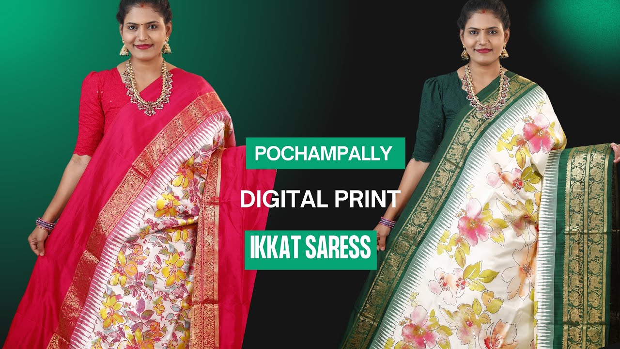Pochampally Ikkat Digital Print Pattu Sarees