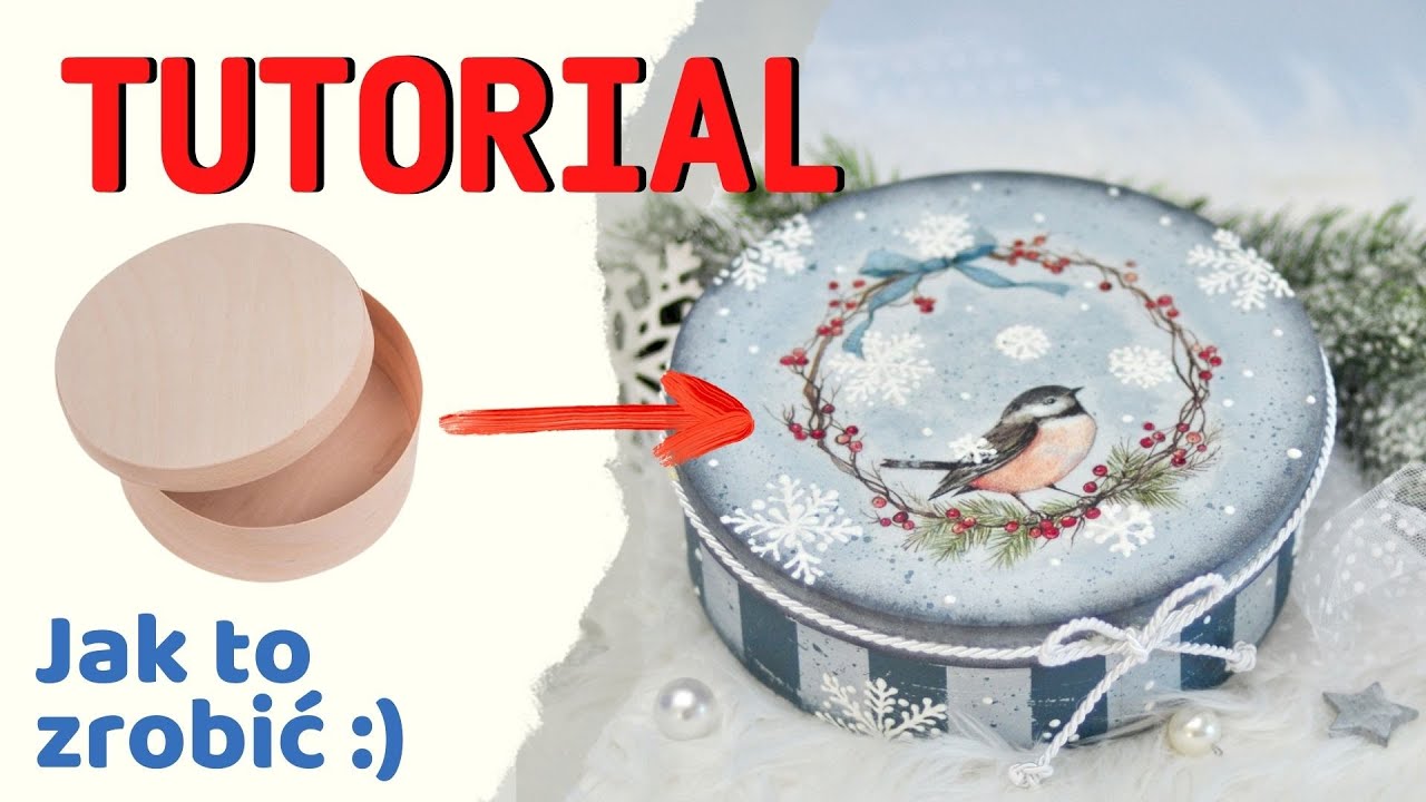 Decoupage zimowe pudełko z ptaszkiem Tutorial DIY