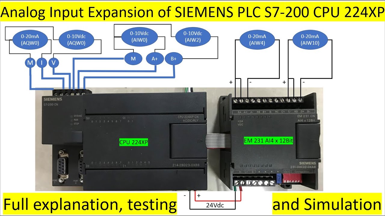 ПЛК S7-200 CPU 224XP, подключенный к модулю расширения аналогового входа, полное объяснение и тес...