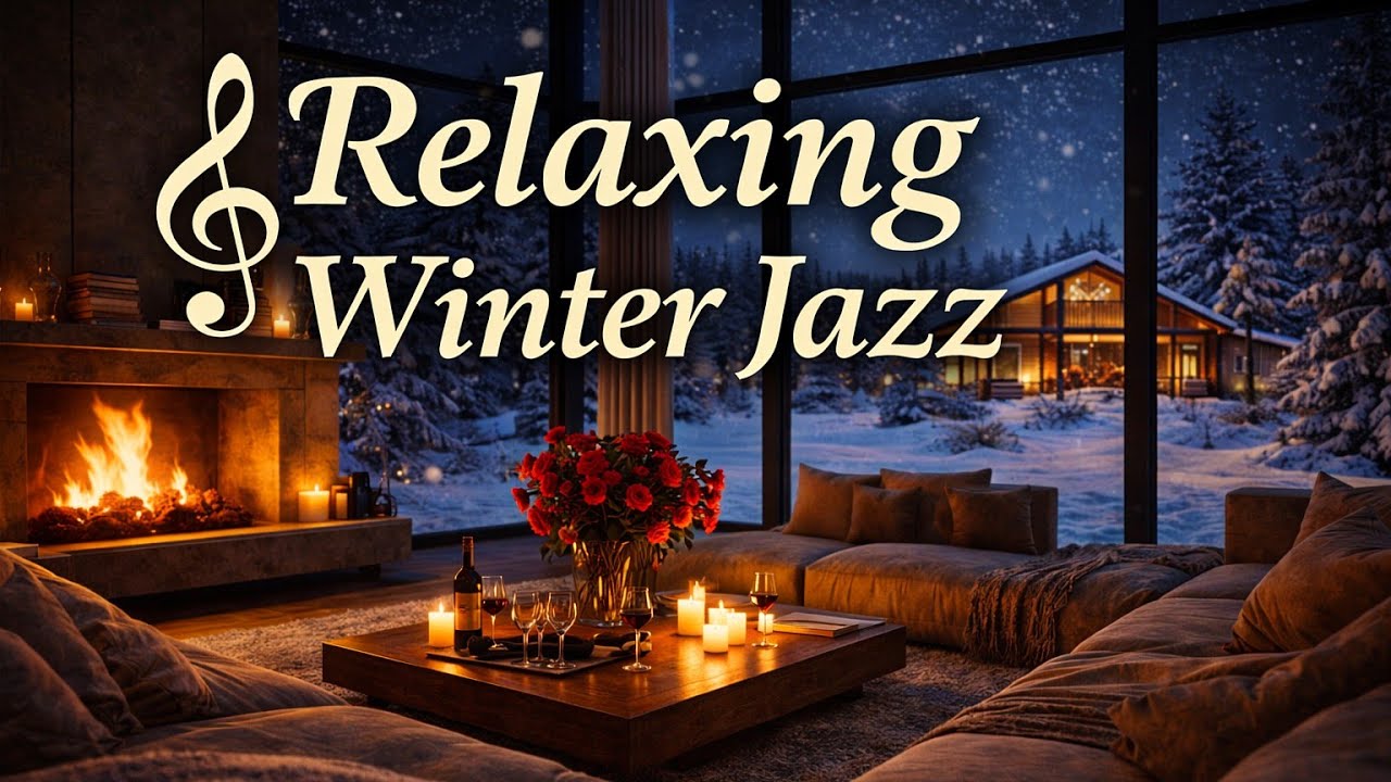 Relaxing Winter Jazz by the Fireplace ❄️ Cozy Snowy Cabin Ambience for Relax, Study & Sleep