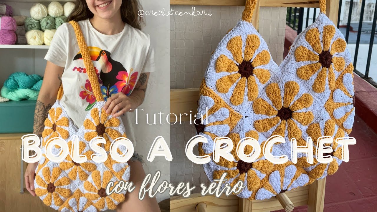 BOLSO A CROCHET CON GRANNY SQUARES DE FLORES RETRO - TUTORIAL PASO A PASO | CROCHET CON KARU