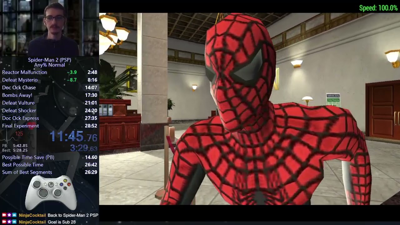 Spider-Man 2 PSP Any% Normal Speedrun in 27:28 (PPSSPP 1.19.3)