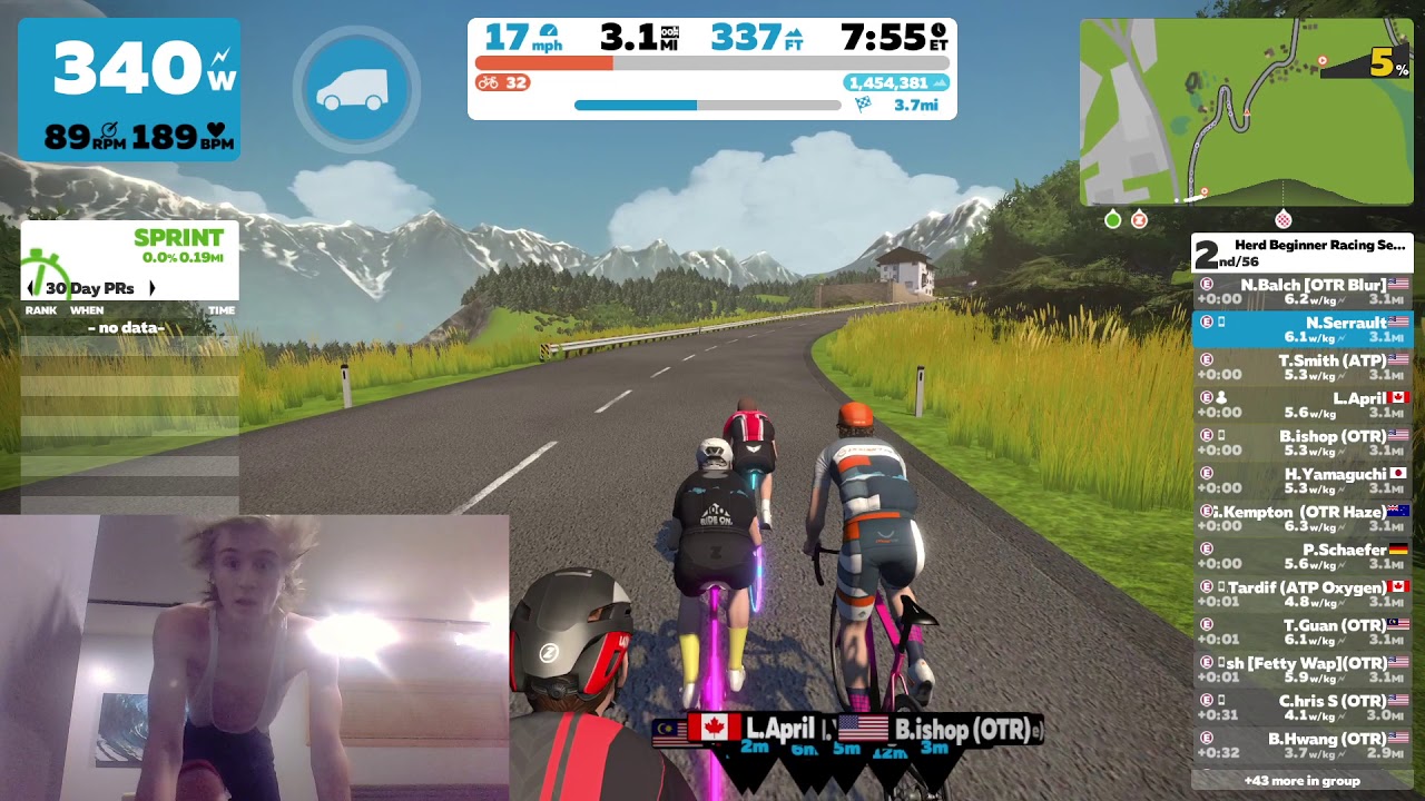 Zwift Beginner Race: We love hills & new 20 min pb @ 5.4