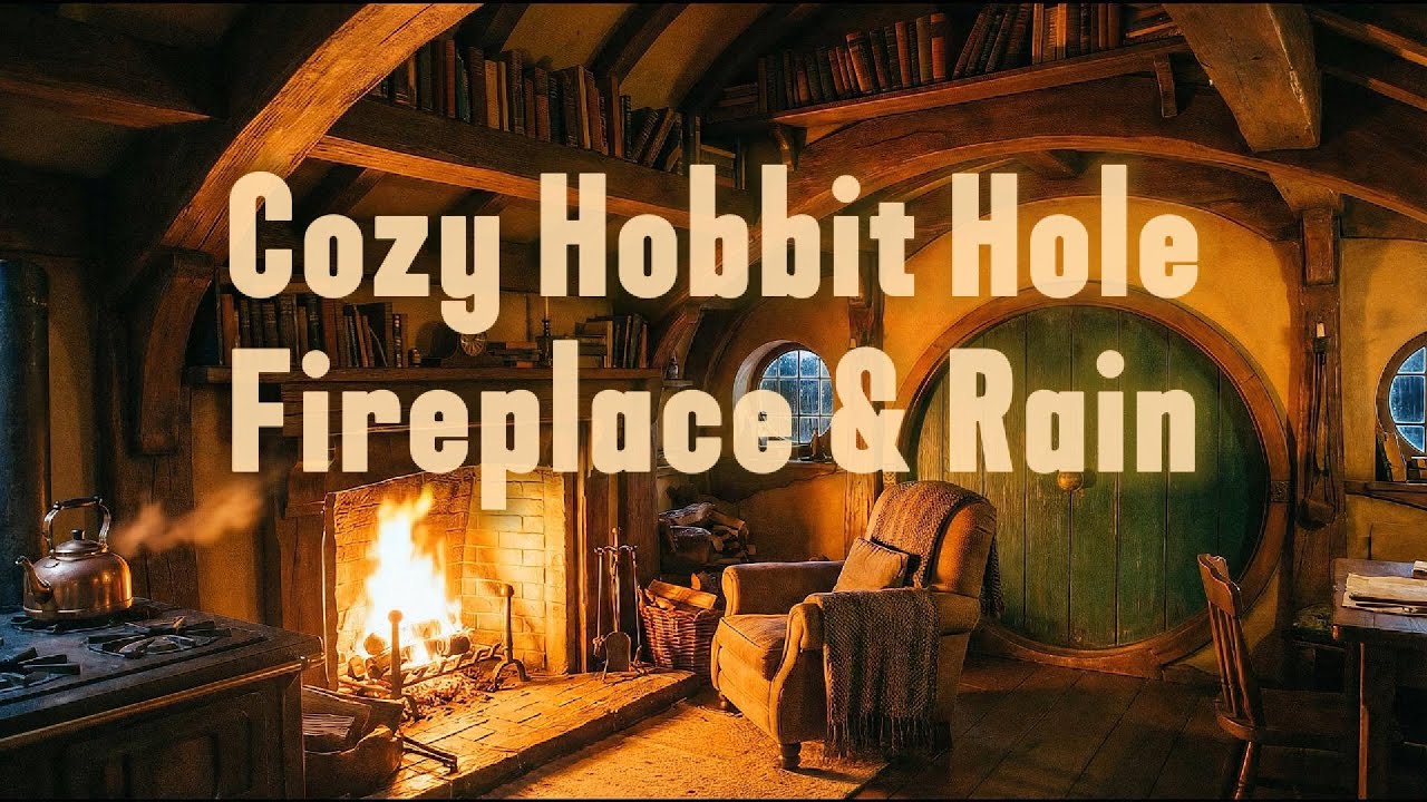 Sleep in a Cozy Hobbit Hole | Rain on Round Window, Crackling Fireplace & Shire Sounds |  2 HOURS