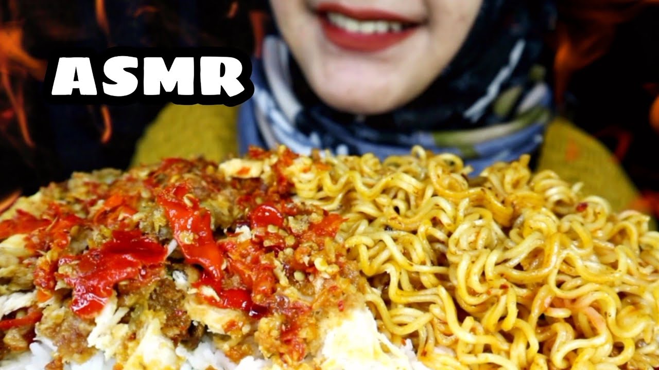 ASMR MIE GORENG RICA-RICA + AYAM GEPREK || ASMR INDONESIA || EATING SOUND