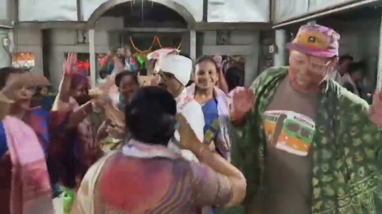 Foreigner from US celebrating Holi in Assam at North Guwahati Manikarneswar Naamghar