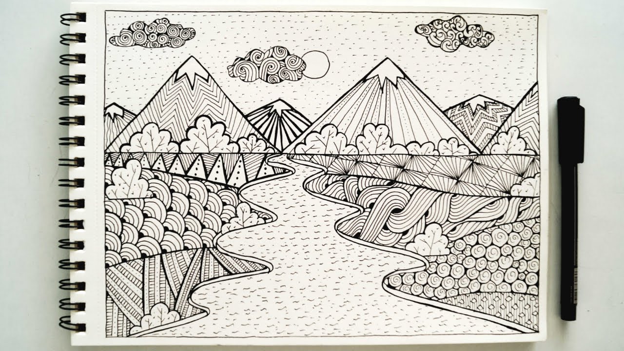 Easy Doodle/Zentangle landscape/scenery drawing for beginners || Easy Zentangle pattern