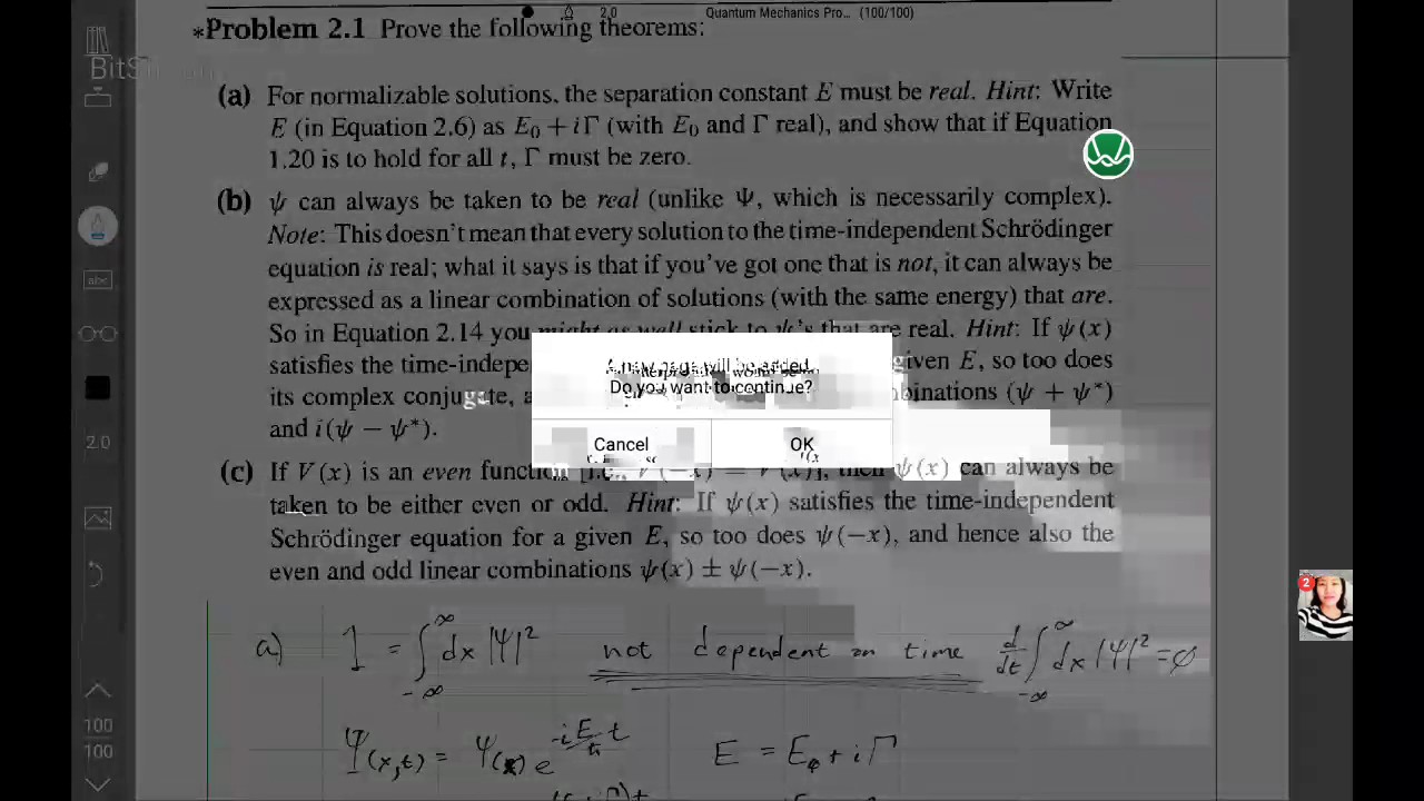 Griffiths Quantum mechanics problem 2.1 solution