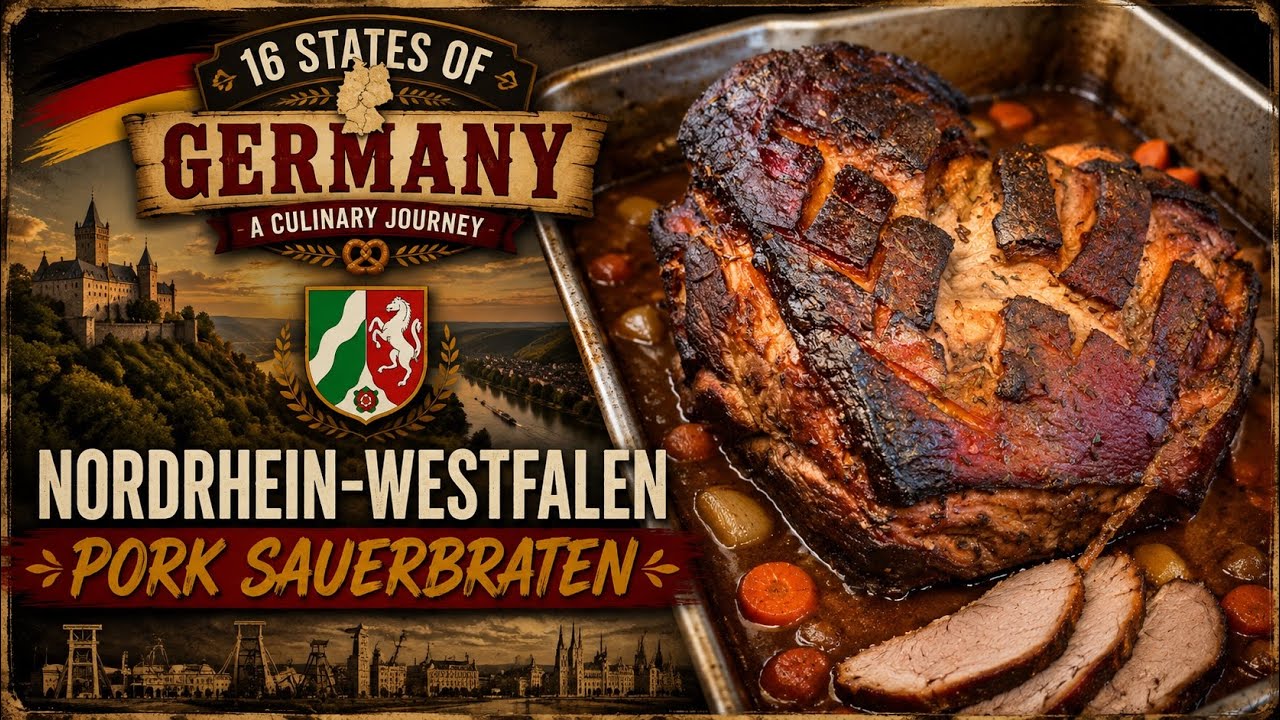 Nordrhein-Westfalen | Pork Sauerbraten with Potato Dumplings & Red Cabbage | Traditional German Food