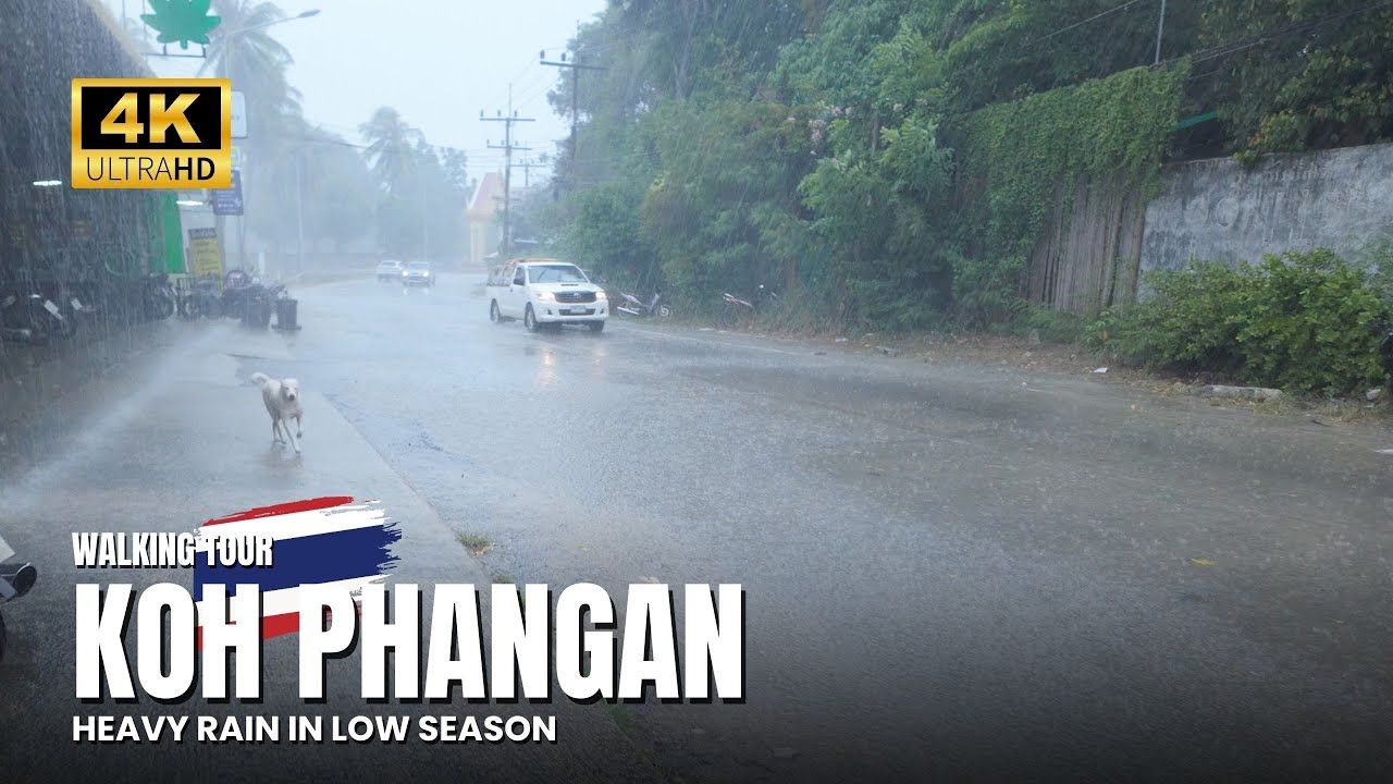 Heavy Rain in Koh Phangan 🇹🇭 Thailand’s Rainy Season | 4K Walking Tour