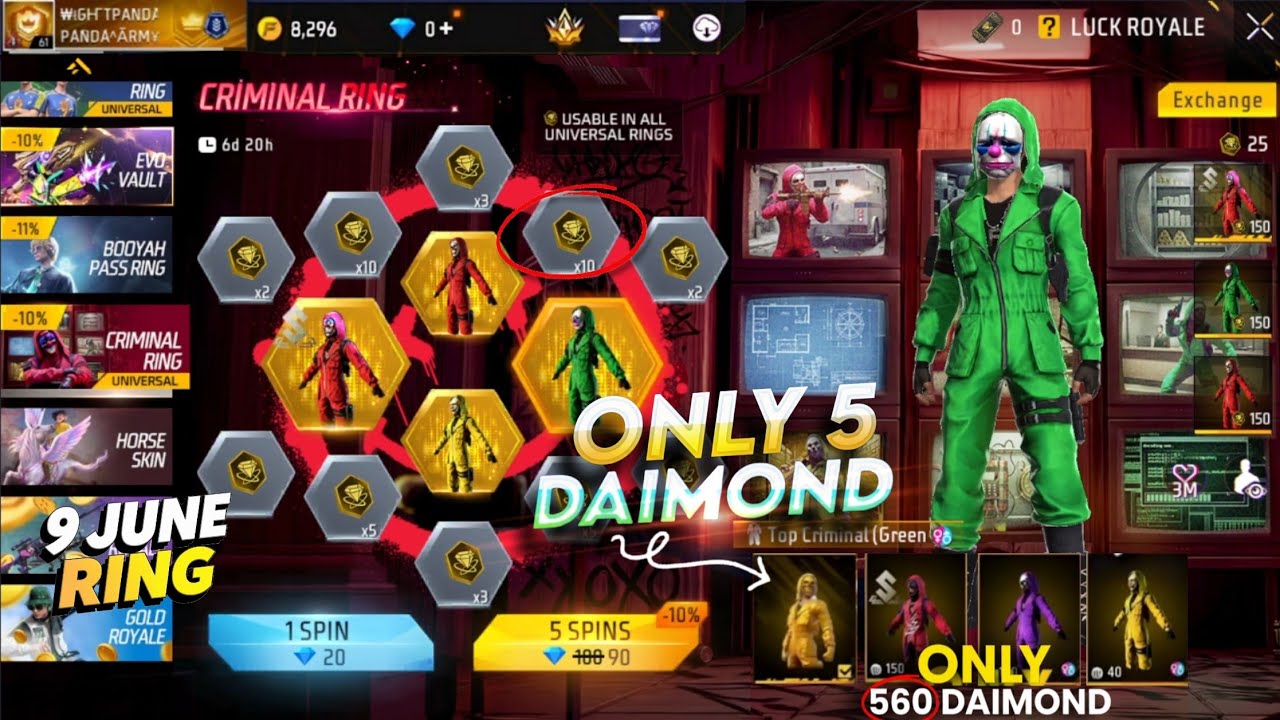 CRIMINAL BUNDLE RETURN FREE FIRE, TOTAL DAIMOND, NEXT RING EVENT, FF NEW EVENT, FREEFIRE NEW EVENT