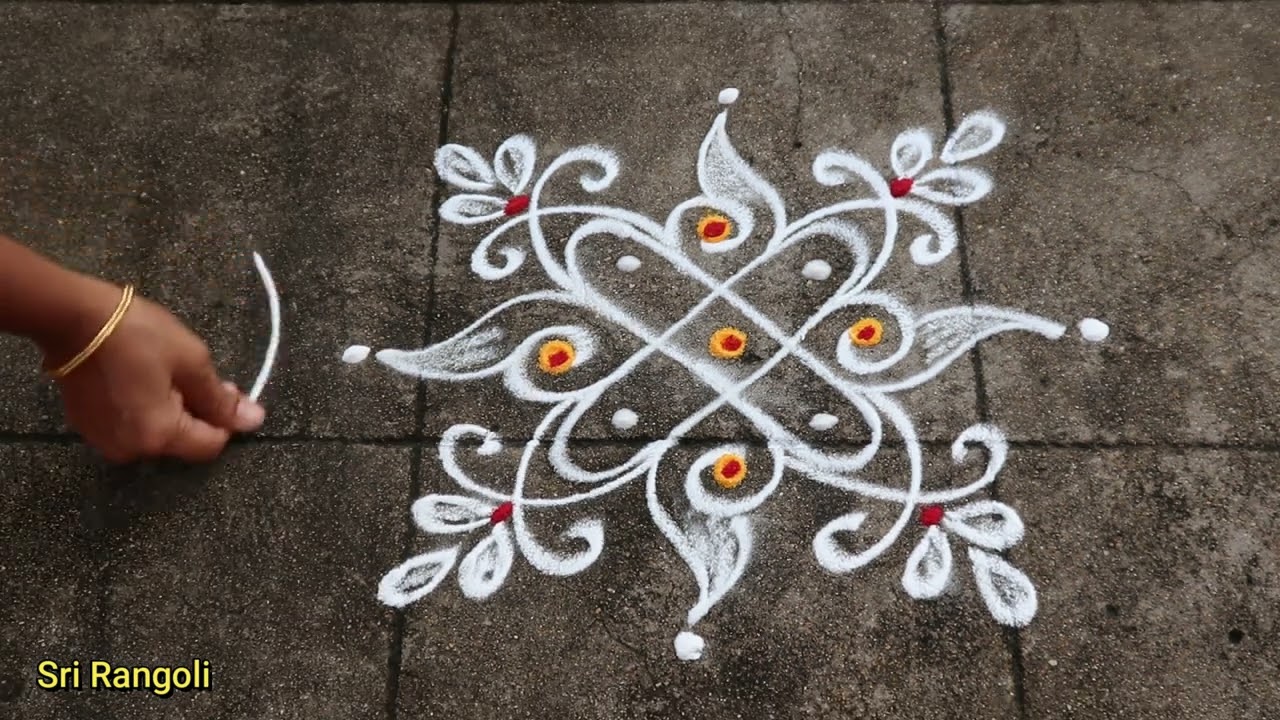 Tuesday Rangoli Designs🌻2x2 Dots Easy Sanku Muggulu🌻Simple Kolam Design🌻Side border Rangoli Designs