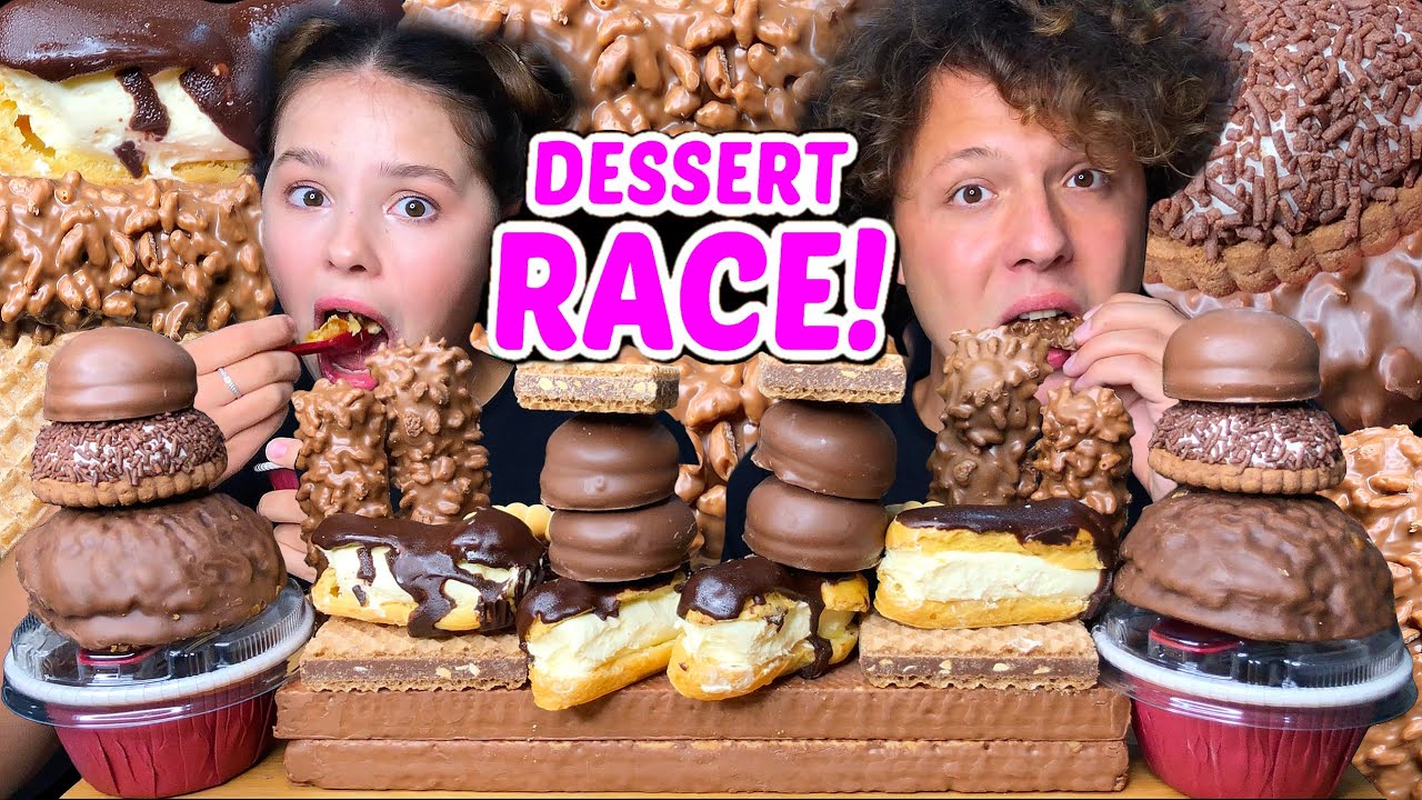 ASMR LEFTOVER DESSERT RACE! CHOCOLATE CAKE, CANDY BARS, CHOCOLATE MARSHMALLOW 먹방 | Tati ASMR