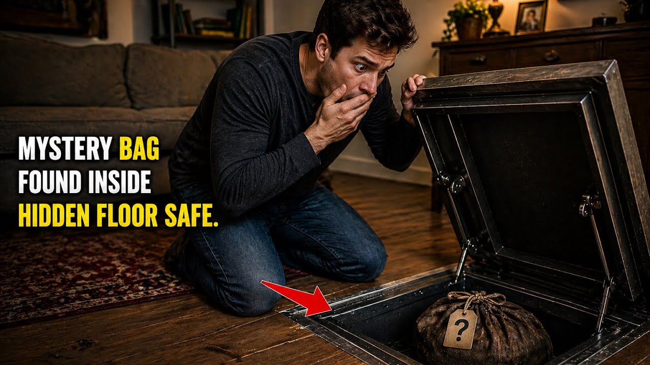 Mystery bag found inside hidden floor safe.