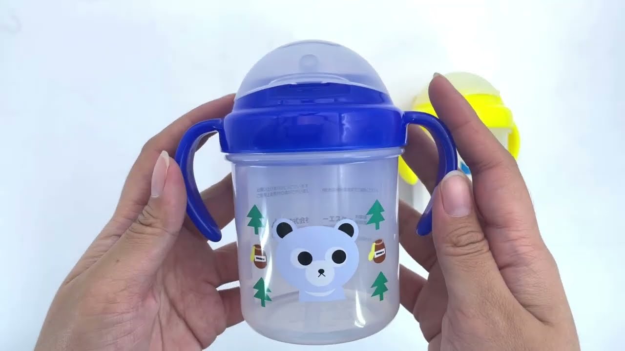 Cute blue bear straw plastic mug by Fortissimo, made in Japan - modes4u -