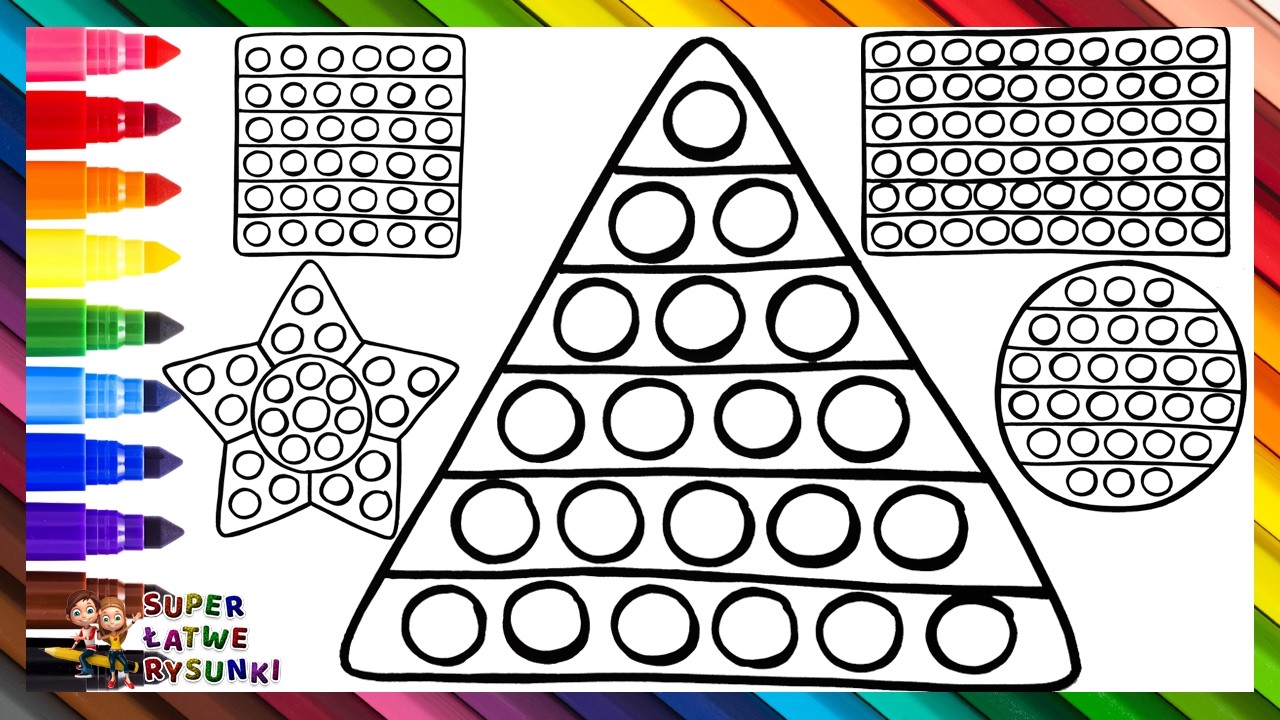 Rysuj i koloruj 5 kształtów geometrycznych POP IT 🔺🟩⭐🟠🌈 Rysunki dla dzieci