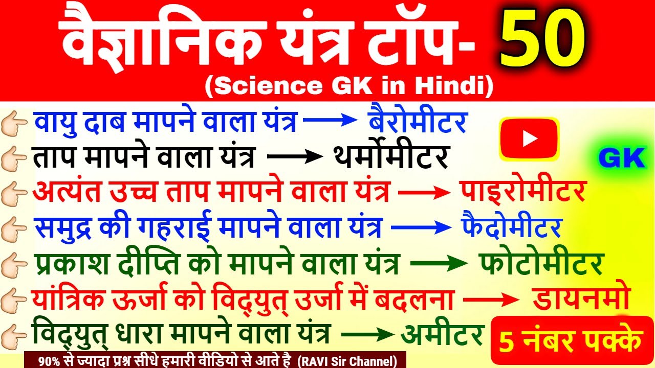 Science gk in hindi | Scientific instruments वैज्ञानिक यंत्र | Vigyan Questions answer | General Sci