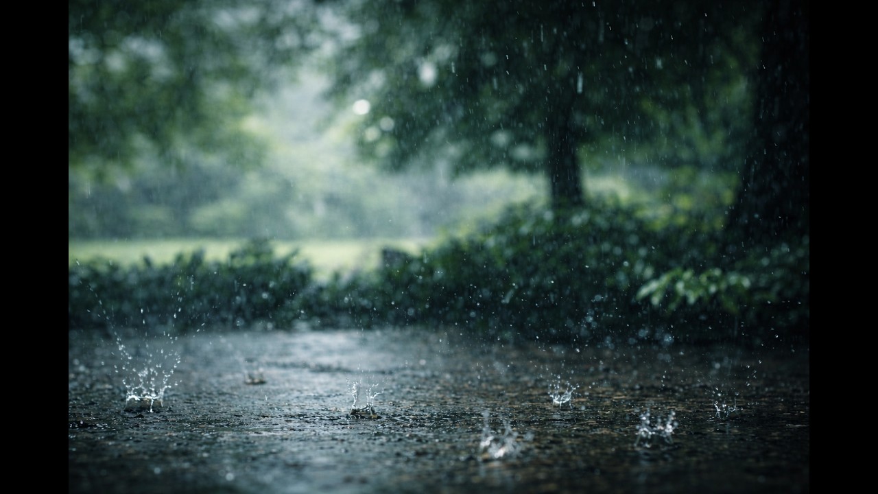 Thunder & Rain on Concrete Stones – 5 Stunden Regen  und Gewittergeräusche auf Betonplatten zum Eins