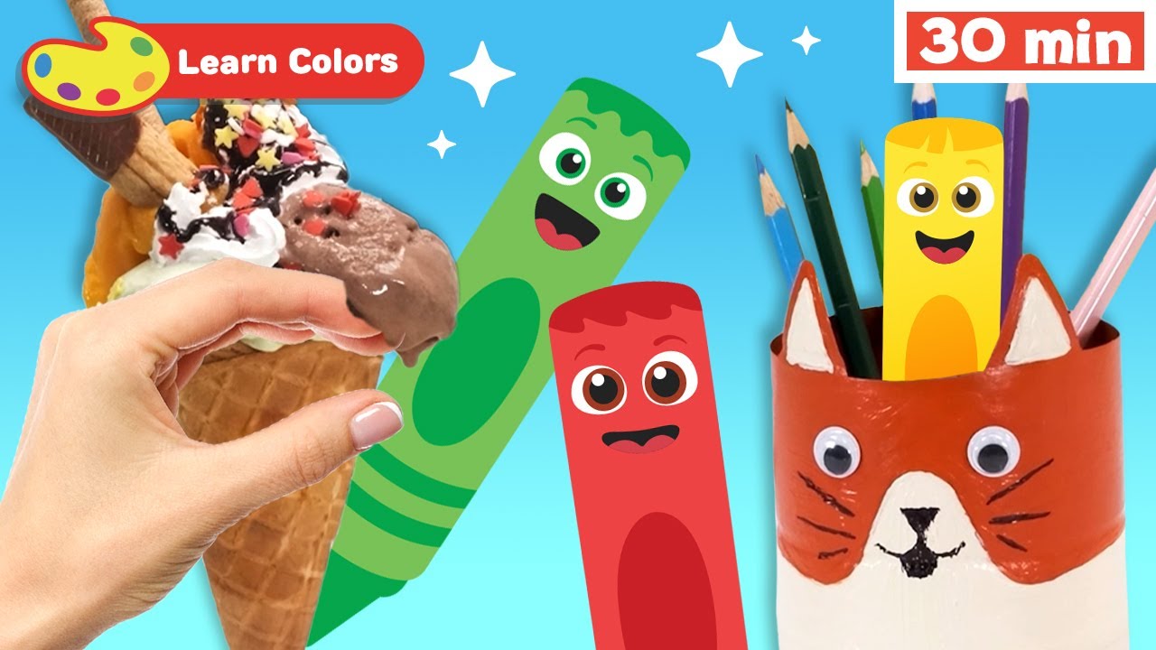 Color Crew Magic | Educational Video | Cat Pencil Holder & Ice Cream | Learn Colors | How to Draw