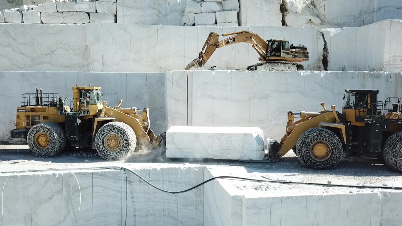Marble Quarry from Above | Komatsu WA900 & WA800 Extracting Massive Marble Blocks