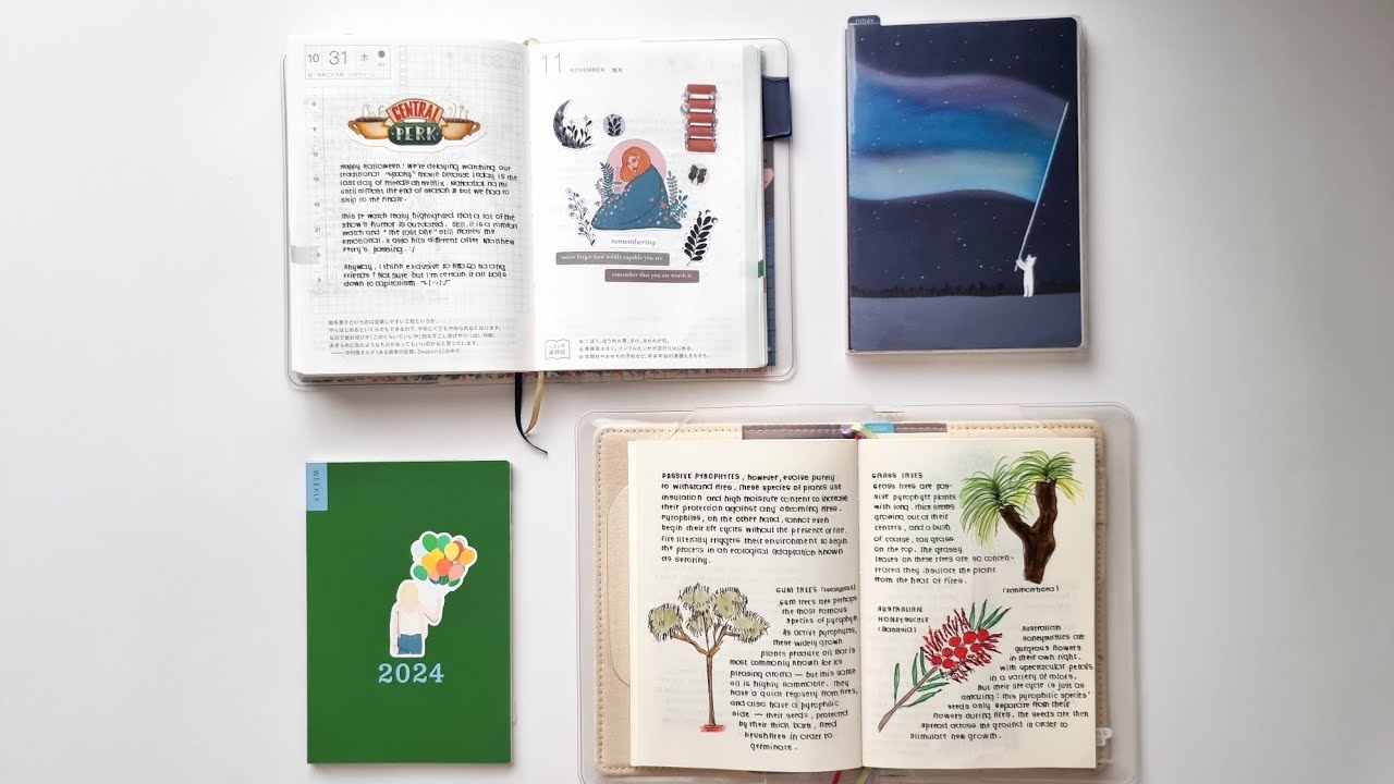 hobonichi journals lineup 🌻 flipthrough of A6 HON, weekly supplement, koshinso cover