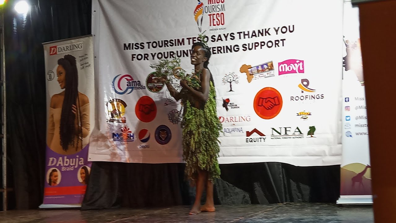 Miss tourism teso contestants display their national attire during the grand finale in Soroti city