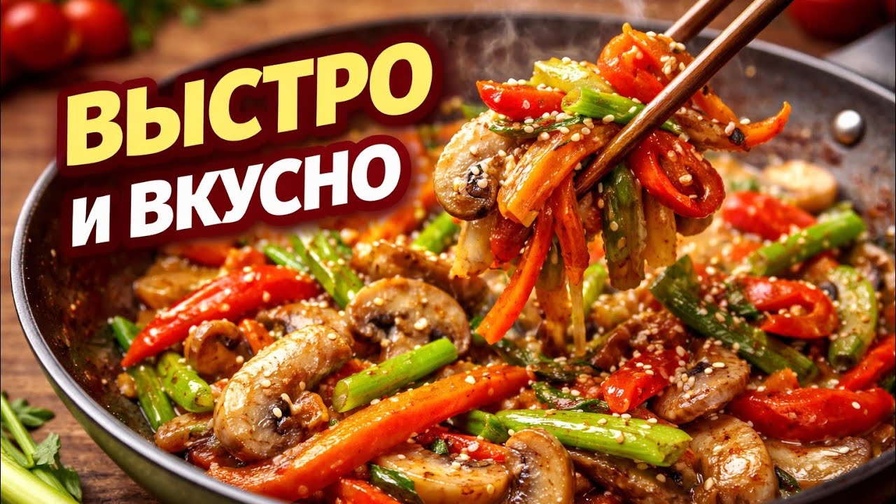 Овощи с грибами на сковороде! Быстро, просто и невероятно вкусно 🍄🥕