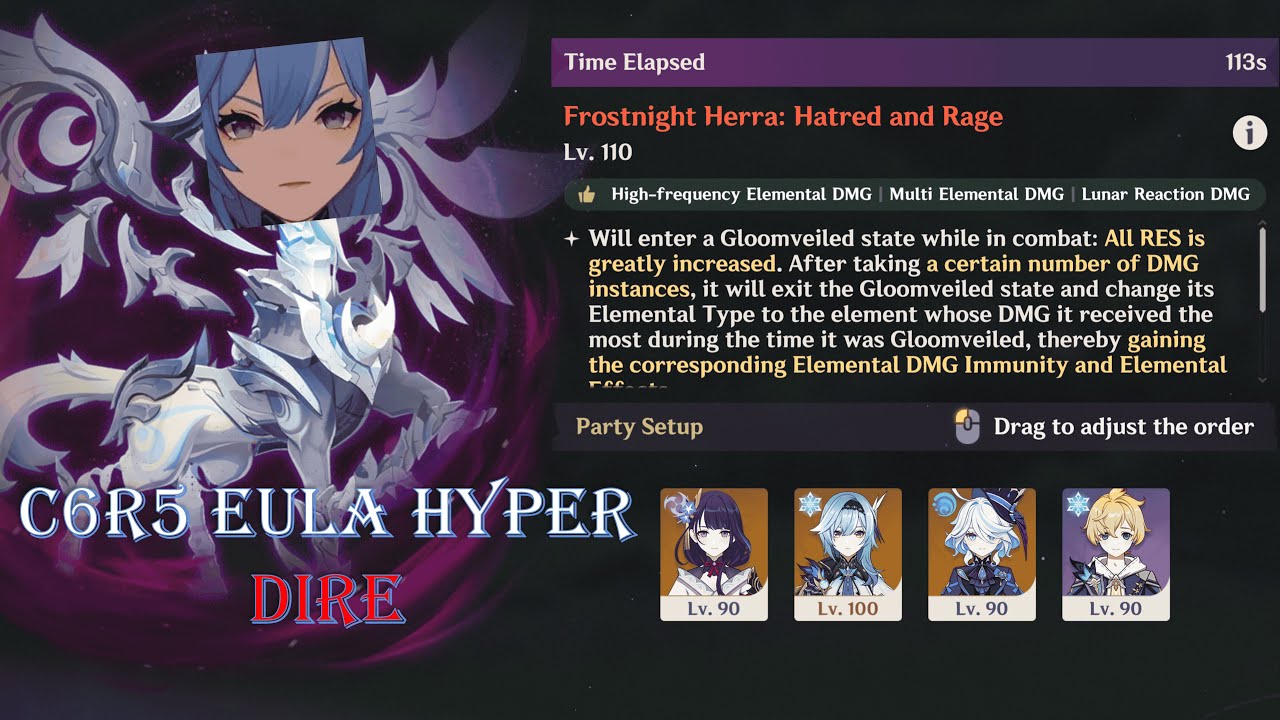 C6R5 Eula hyper (C2 Furina C0 Raiden) clears Dire Herra | 6.1 Stygian Onslaught